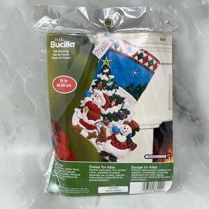 Bucilla Pick a Tree Santa Snowman 16in Felt Stocking Craft Project Kit